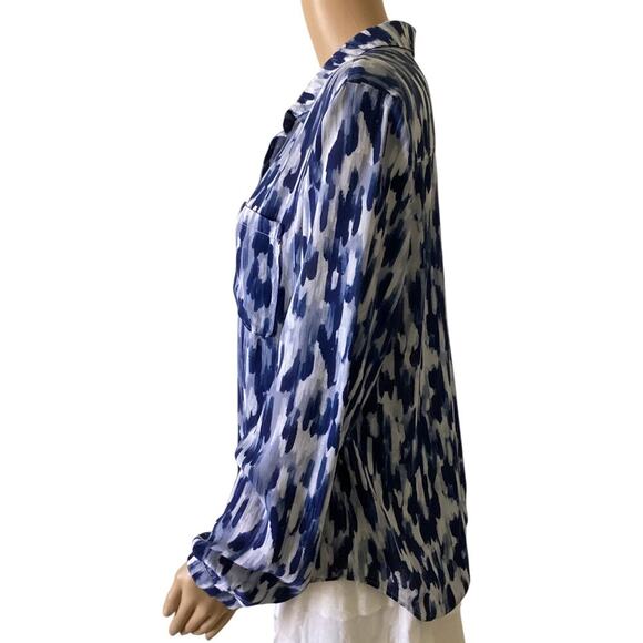 Anthropologie Cloth & Stone blue and white abstract pattern button-down shirt XL - Picture 3 of 8